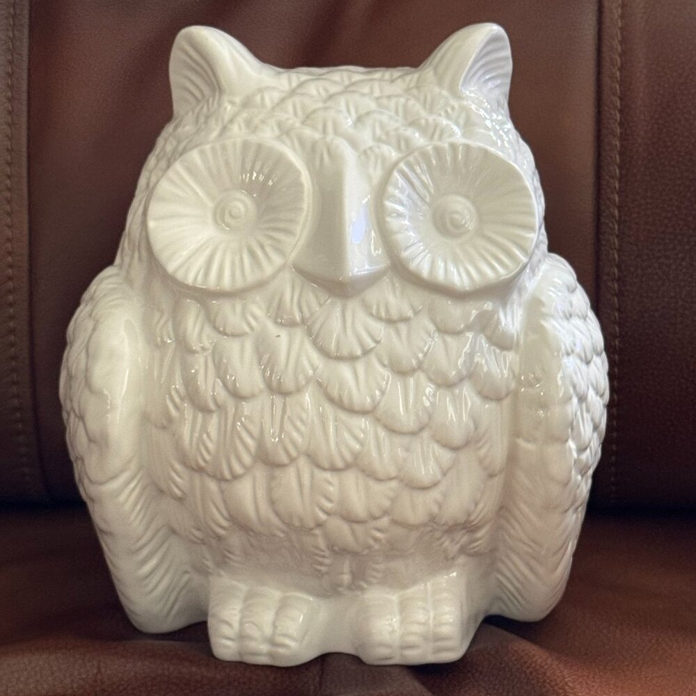 Glossy White Ceramic Owl Decor